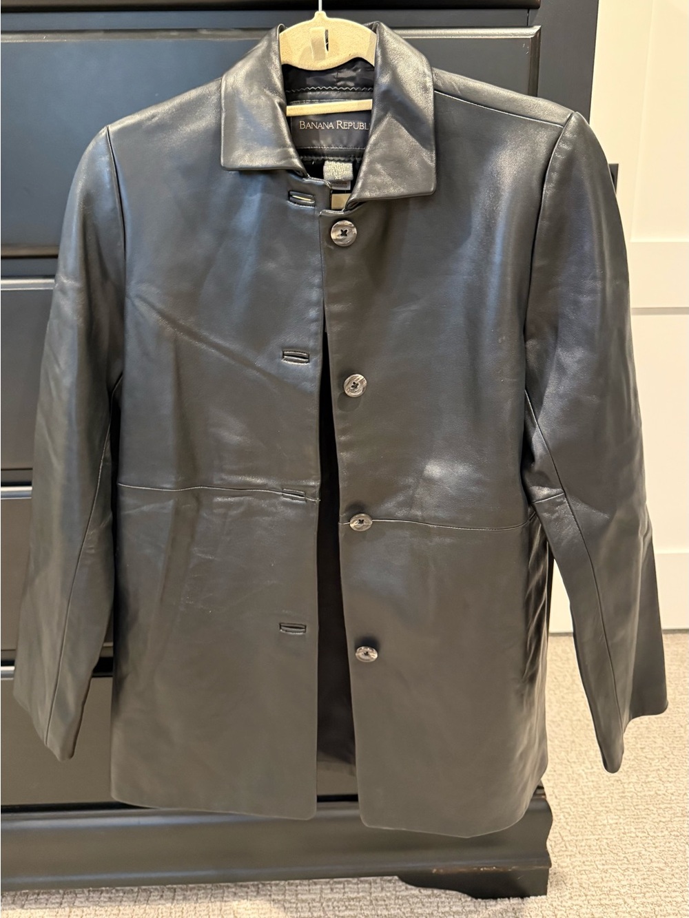 Banana Republic Black Leather Trench Coat